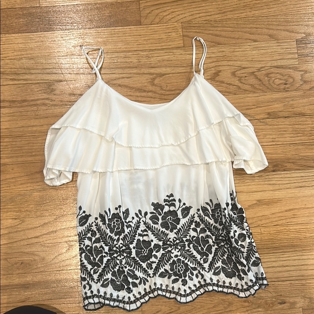 Mossimo Supply Co. White and Black Ruffled Camisole Top